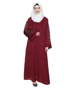 Enchanting Abaya With Sparkling Hand-Embroidered Sleeves Maroon