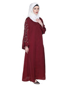 Enchanting Abaya With Sparkling Hand-Embroidered Sleeves Maroon