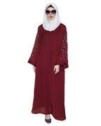 Enchanting Abaya With Sparkling Hand-Embroidered Sleeves Maroon