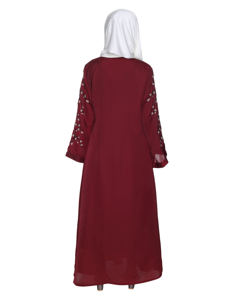 Enchanting Abaya With Sparkling Hand-Embroidered Sleeves Maroon
