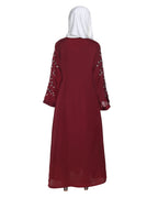 Enchanting Abaya With Sparkling Hand-Embroidered Sleeves Maroon