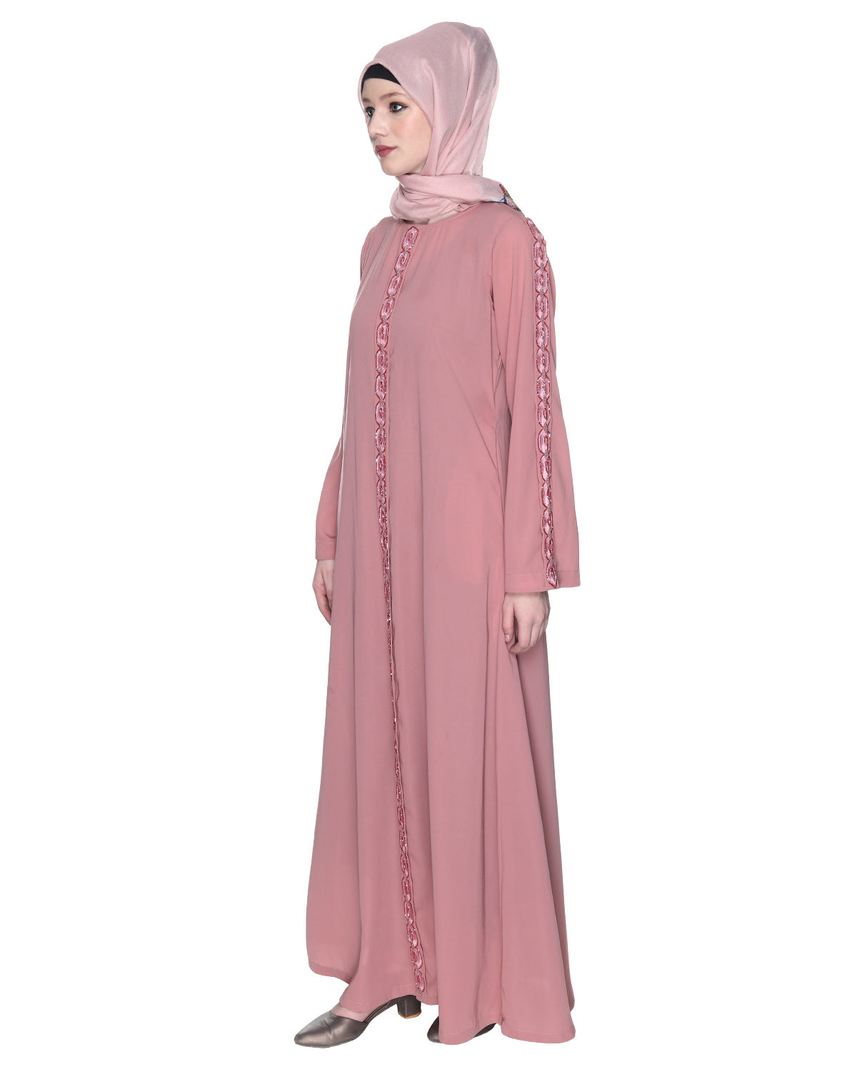 Glittering Loops Abaya Dull Pink