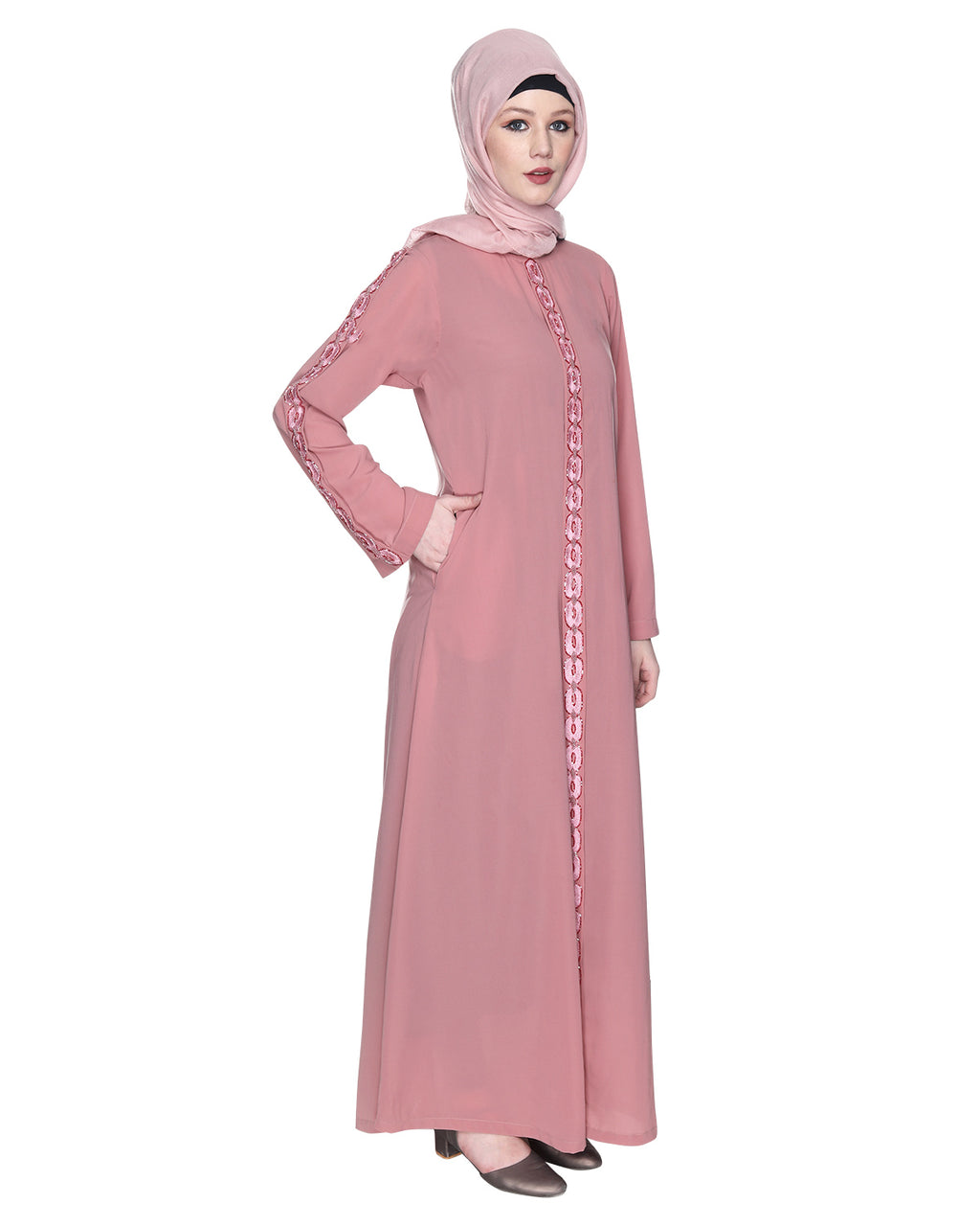 Glittering Loops Abaya Dull Pink