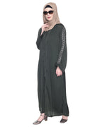 Formal Abaya With Gleaming Embroidered Sleeves Olive Green
