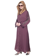 Formal Abaya With Gleaming Embroidered Sleeves Purple