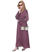 Formal Abaya With Gleaming Embroidered Sleeves Purple