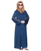 Formal Abaya With Gleaming Embroidered Sleeves Teal Blue