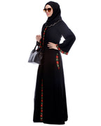 Black Abaya With Multi Coloured Thread Vertical Embroidery Black