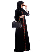 Black Abaya With Multi Coloured Thread Vertical Embroidery Black