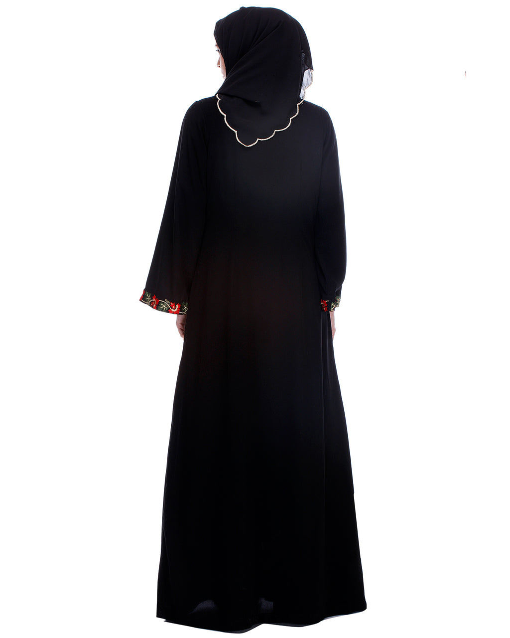 Black Abaya With Multi Coloured Thread Vertical Embroidery Black