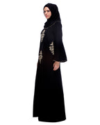 Black Abaya With Gold Zari Embroidery Black