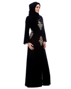 Black Abaya With Gold Zari Embroidery Black