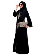 Black Abaya With Gold Zari Embroidery Black