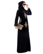 Black Abaya With Gold Zari Embroidery Black