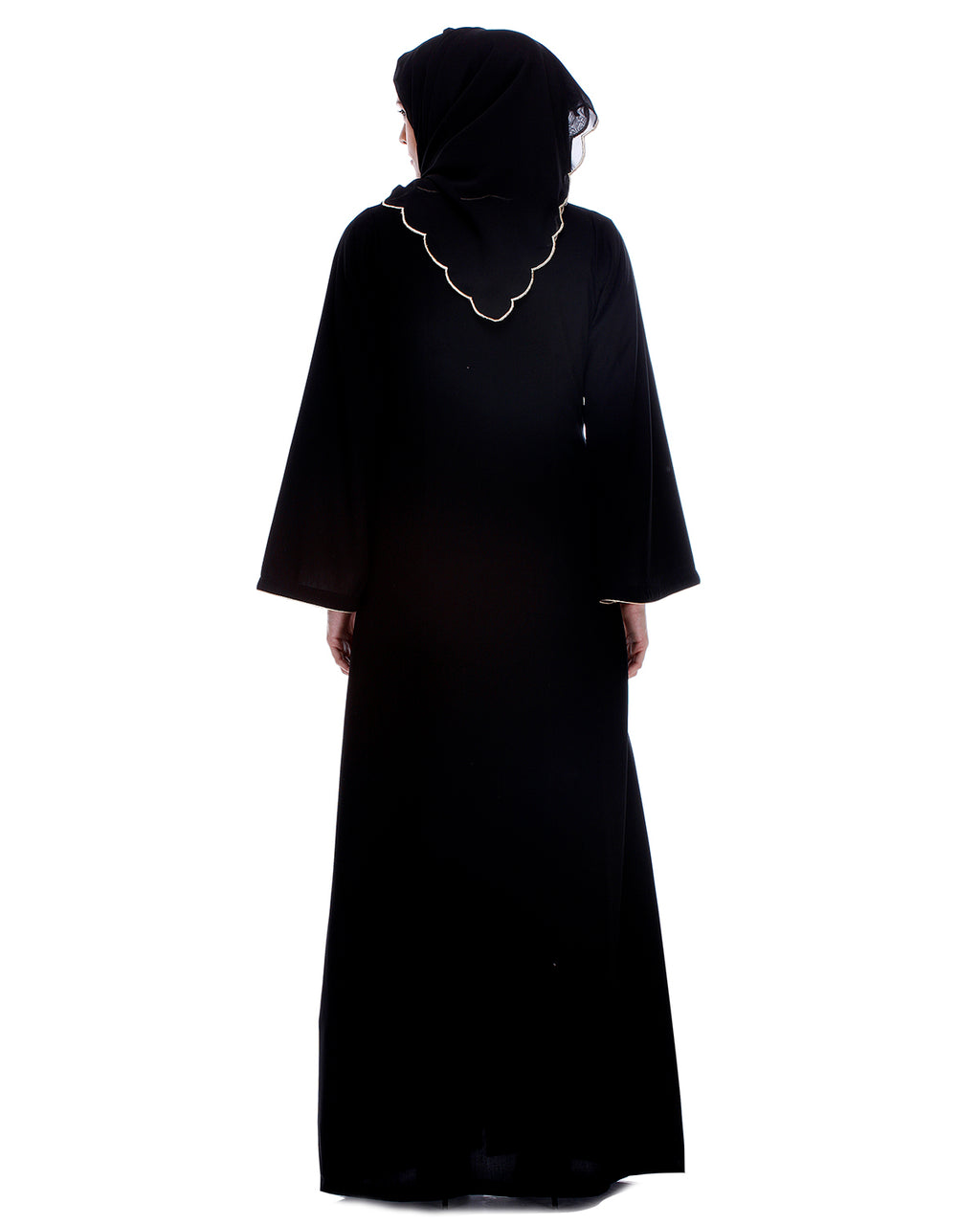 Black Abaya With Gold Zari Embroidery Black