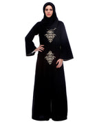 Black Abaya With Gold Zari Embroidery Black