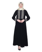 Magnificent Abaya With Gleaming Yolk And Sleeves Black
