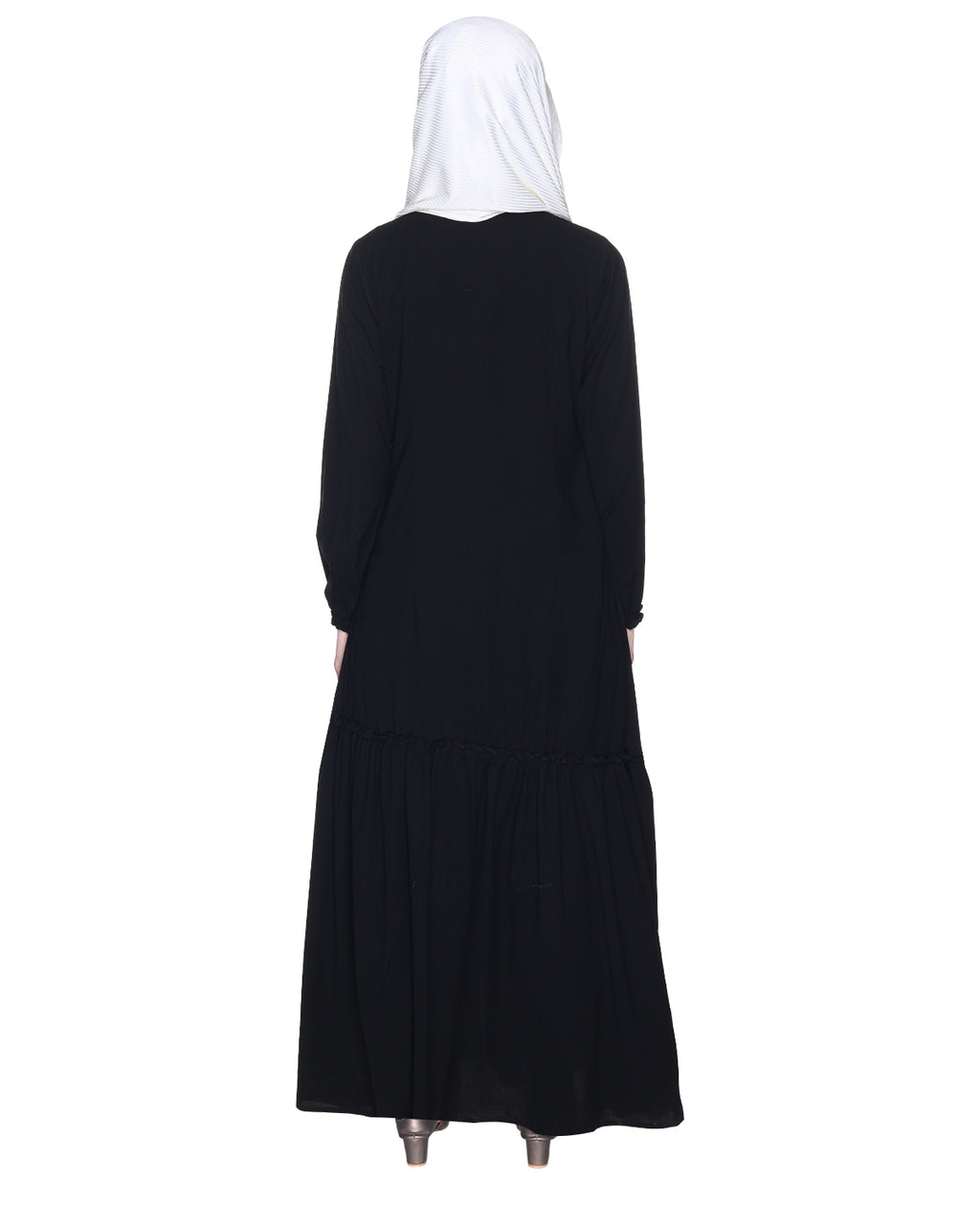 Chic Spiral Abaya With Frills Black