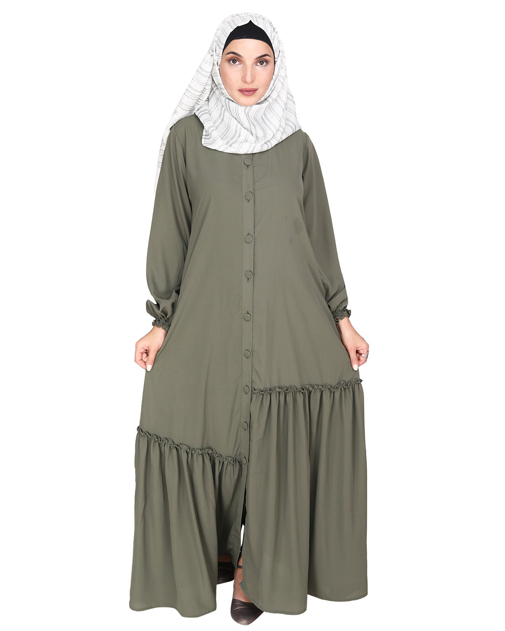 Chic Spiral Abaya With Frills Dead Mint