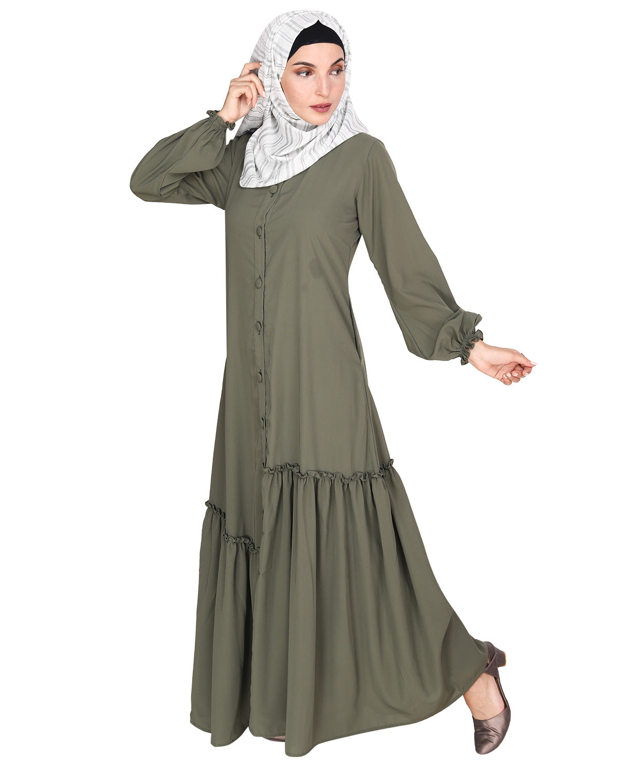 Chic Spiral Abaya With Frills Dead Mint