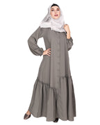 Chic Spiral Abaya With Frills Grey