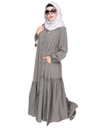 Chic Spiral Abaya With Frills Grey