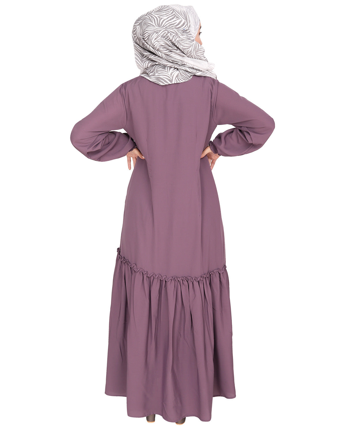 Chic Spiral Abaya With Frills Light Purple