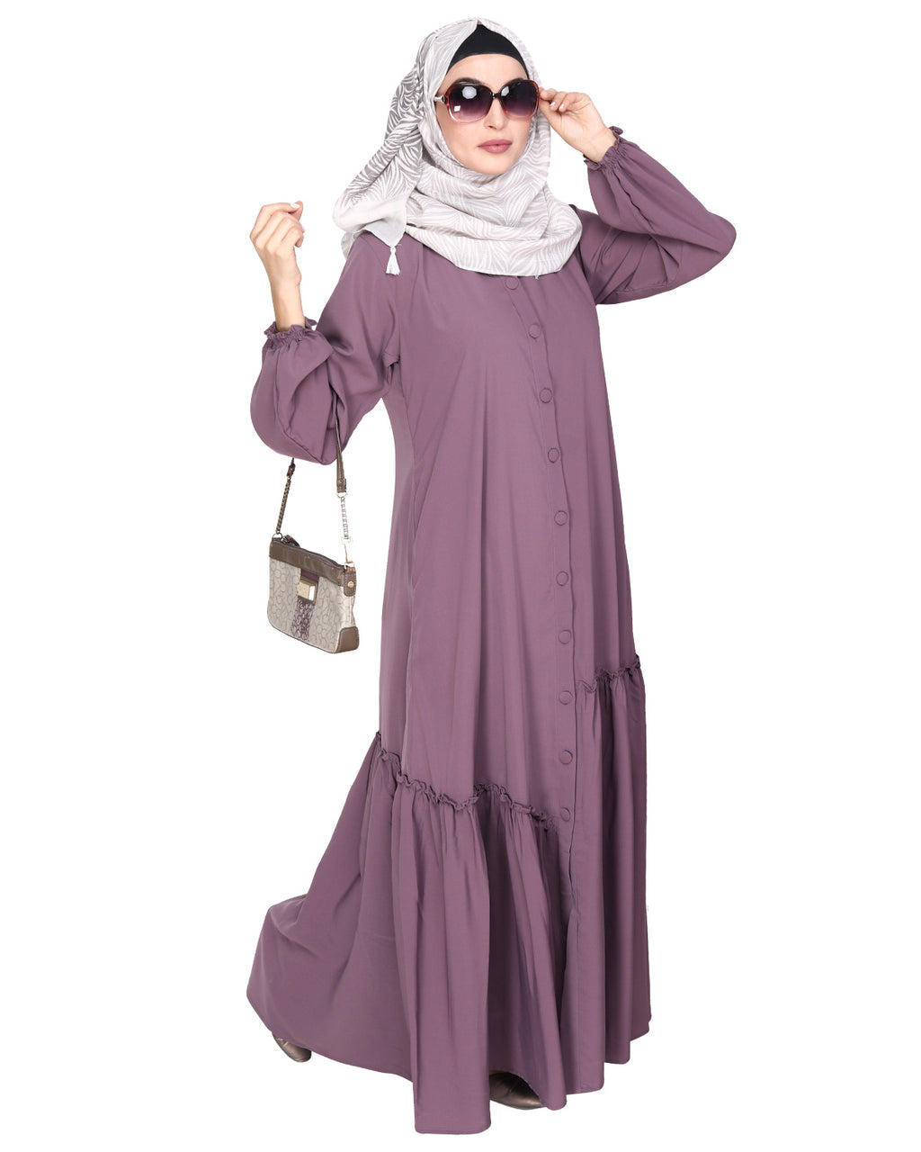 Chic Spiral Abaya With Frills Light Purple