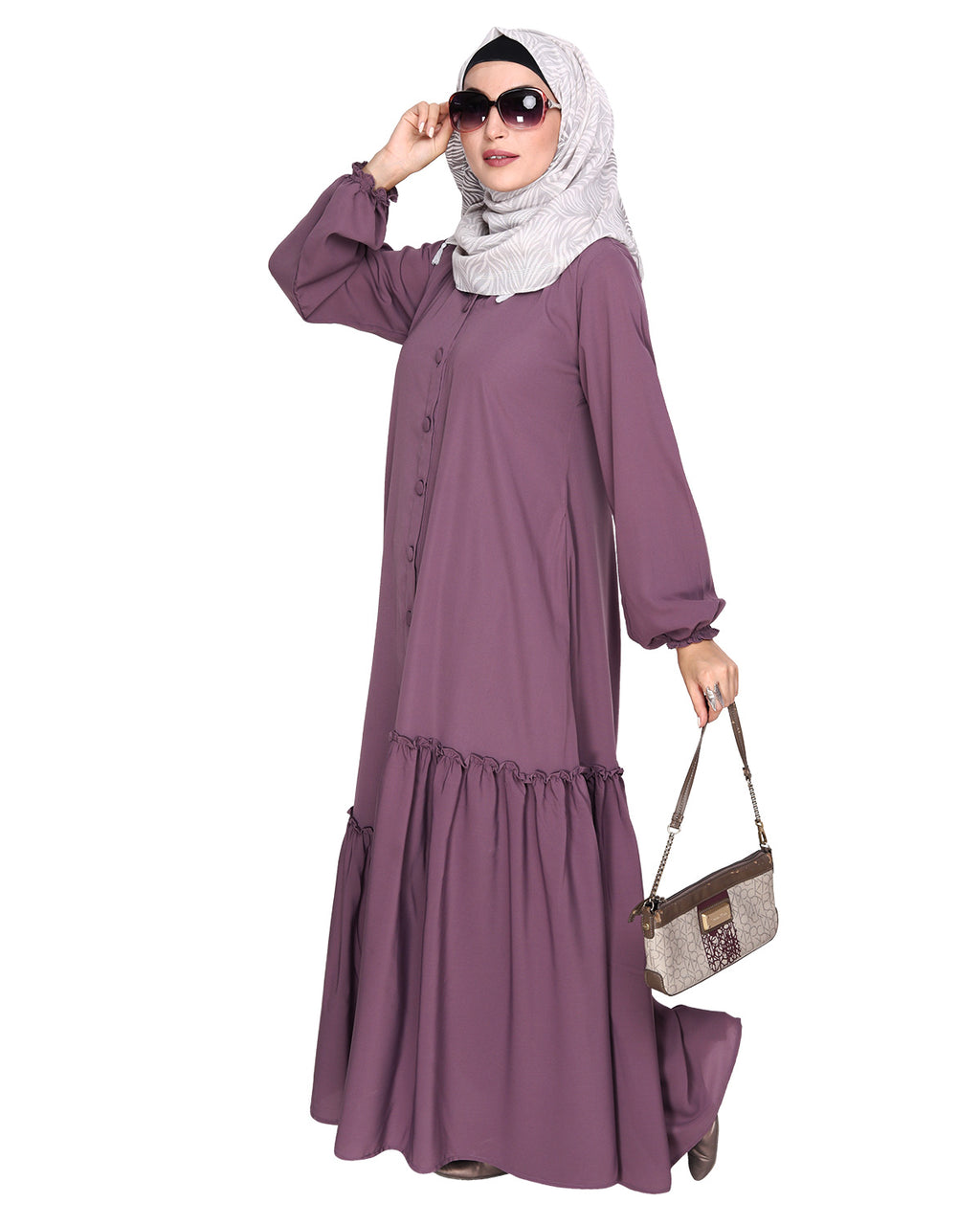 Chic Spiral Abaya With Frills Light Purple