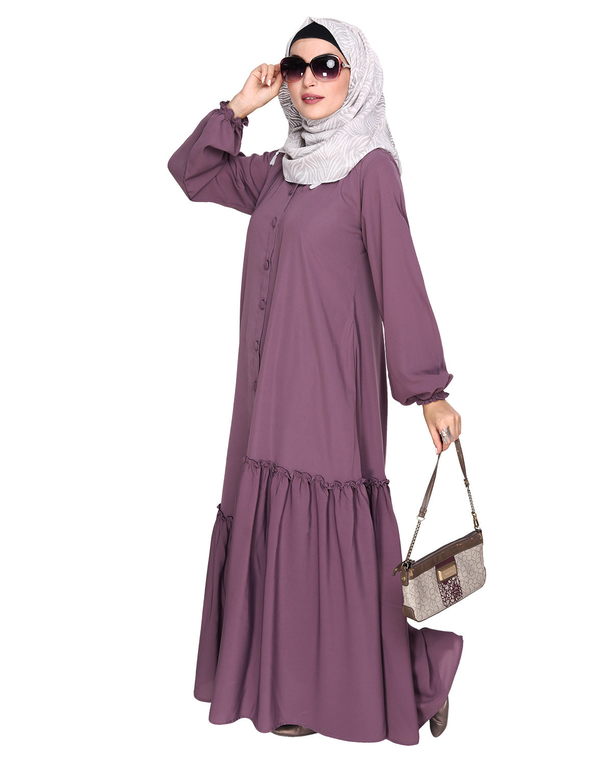Chic Spiral Abaya With Frills Light Purple