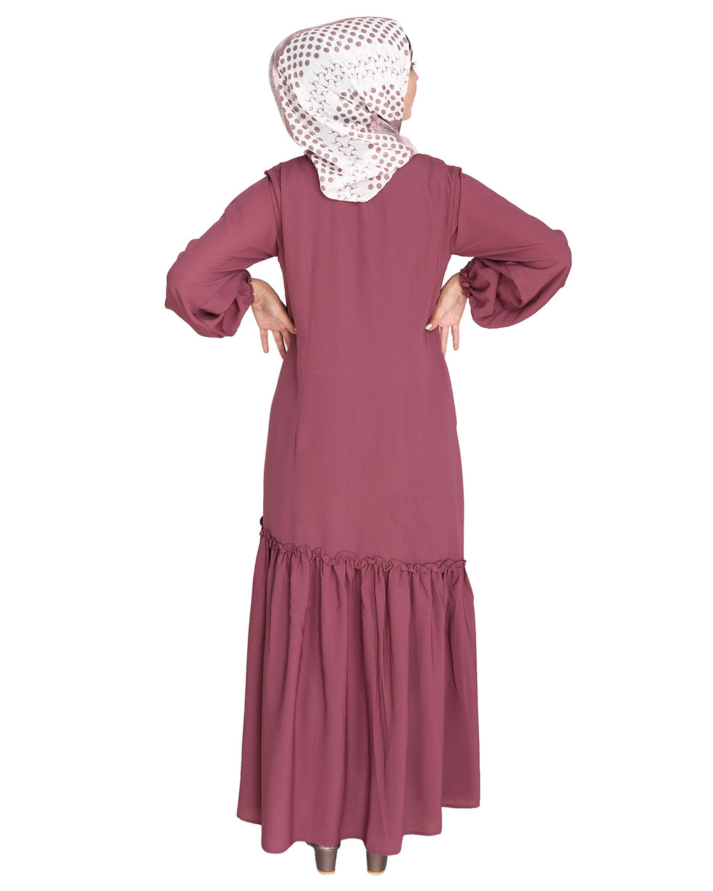 Chic Spiral Abaya With Frills Onion Pink