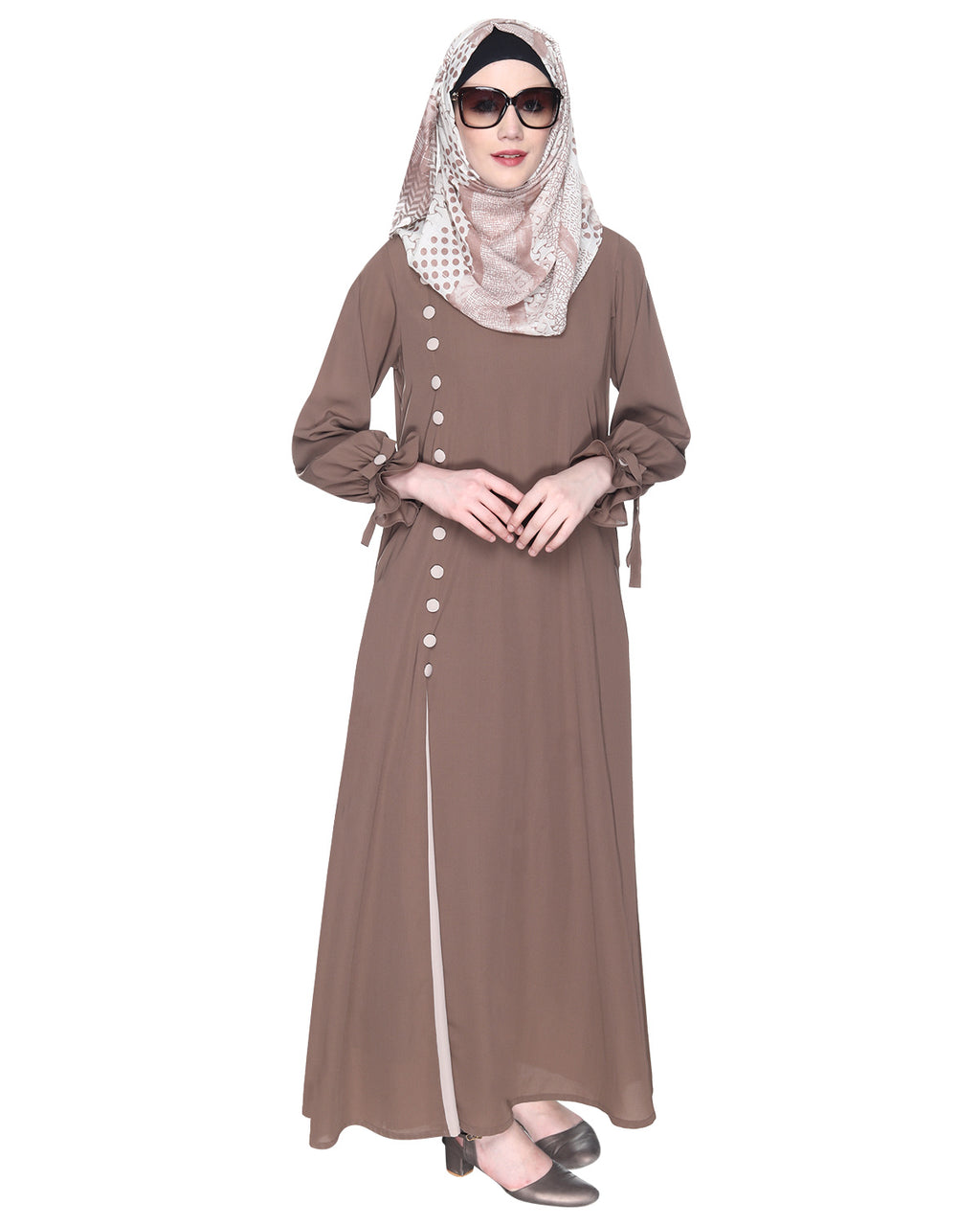 Sleek Looking Slit Style Abaya Light Brown