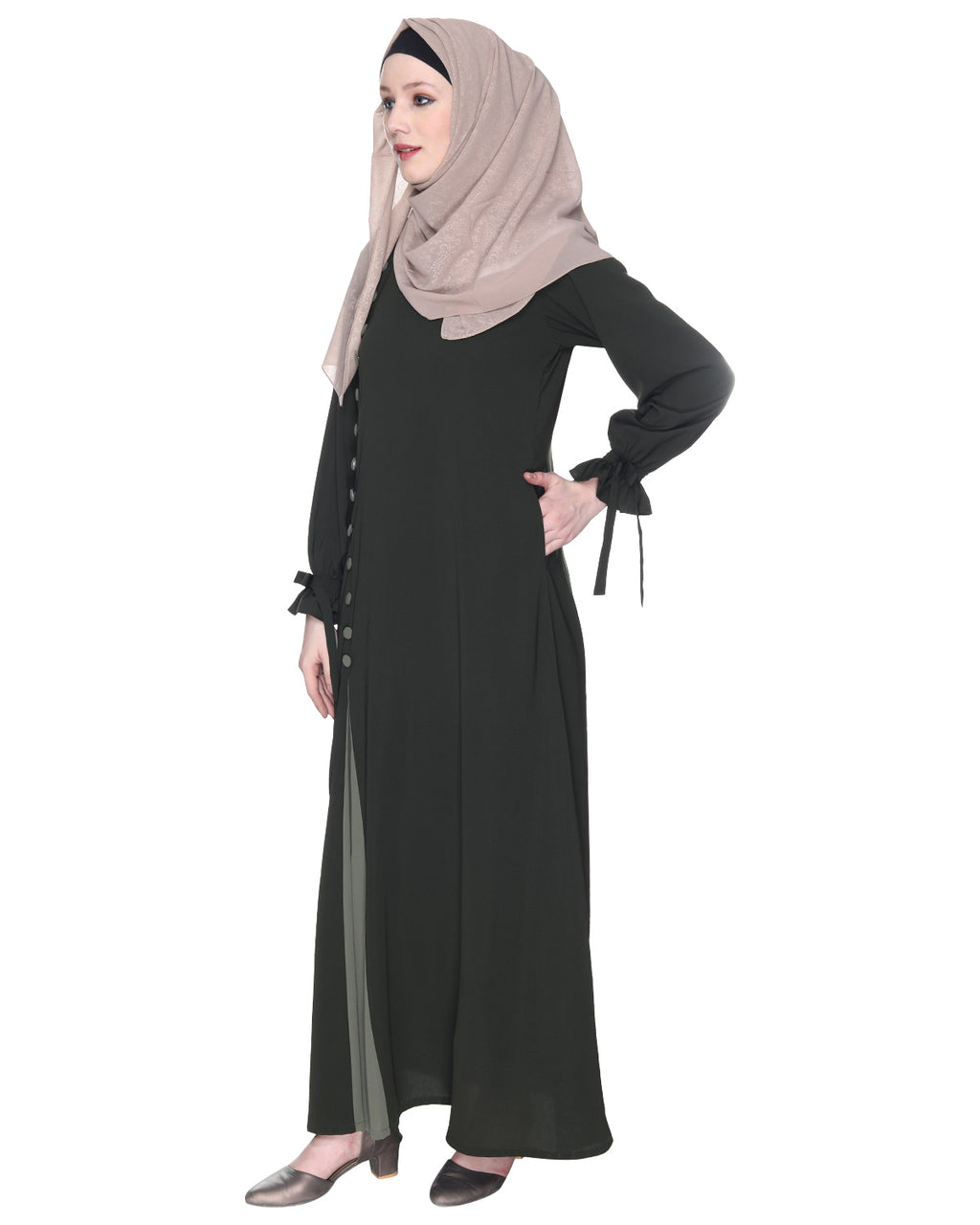 Sleek Looking Slit Style Abaya Olive Dead Mint