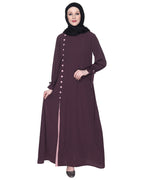 Sleek Looking Slit Style Abaya Purple Light Pink