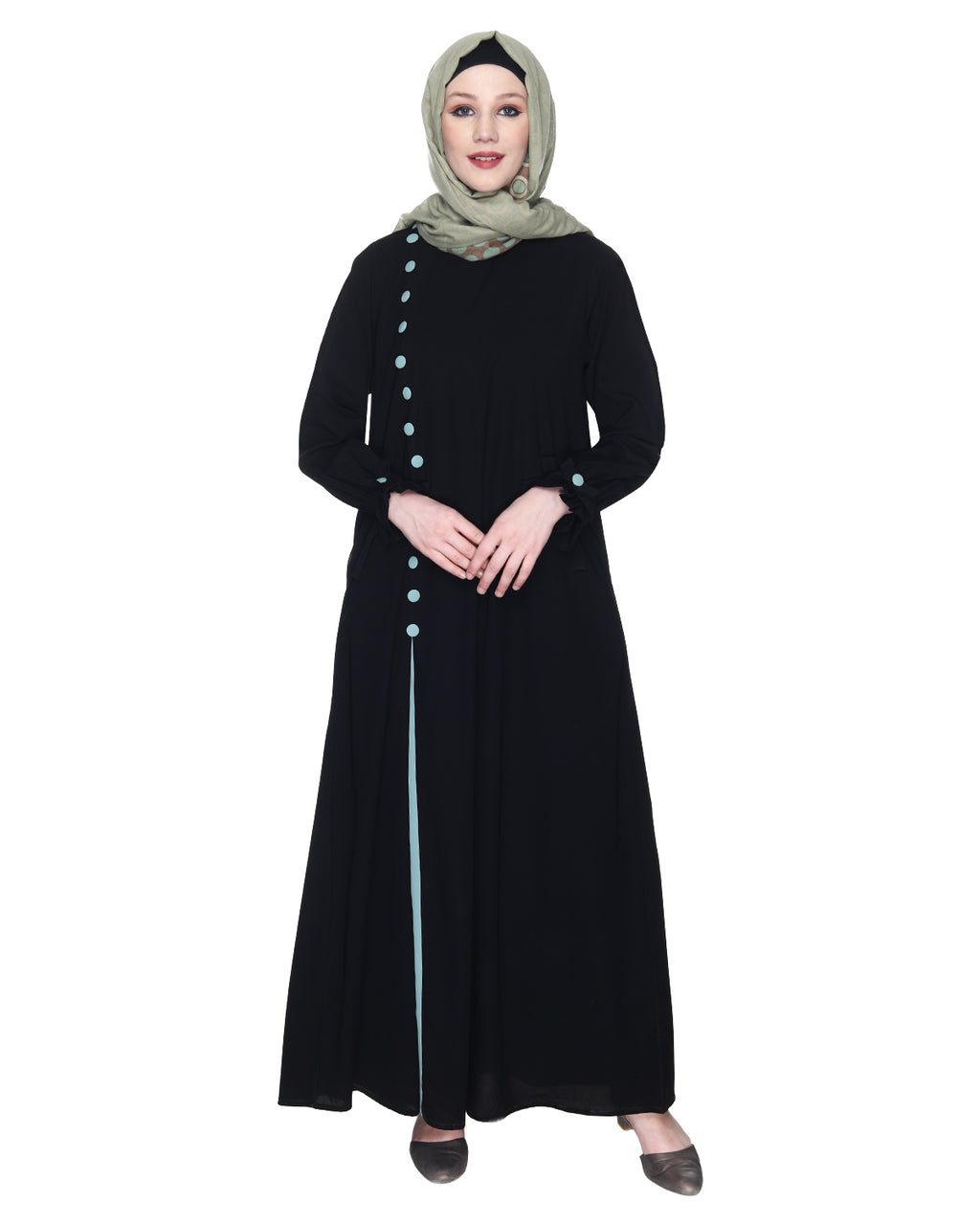 Sleek Looking Slit Style Abaya Sage Green
