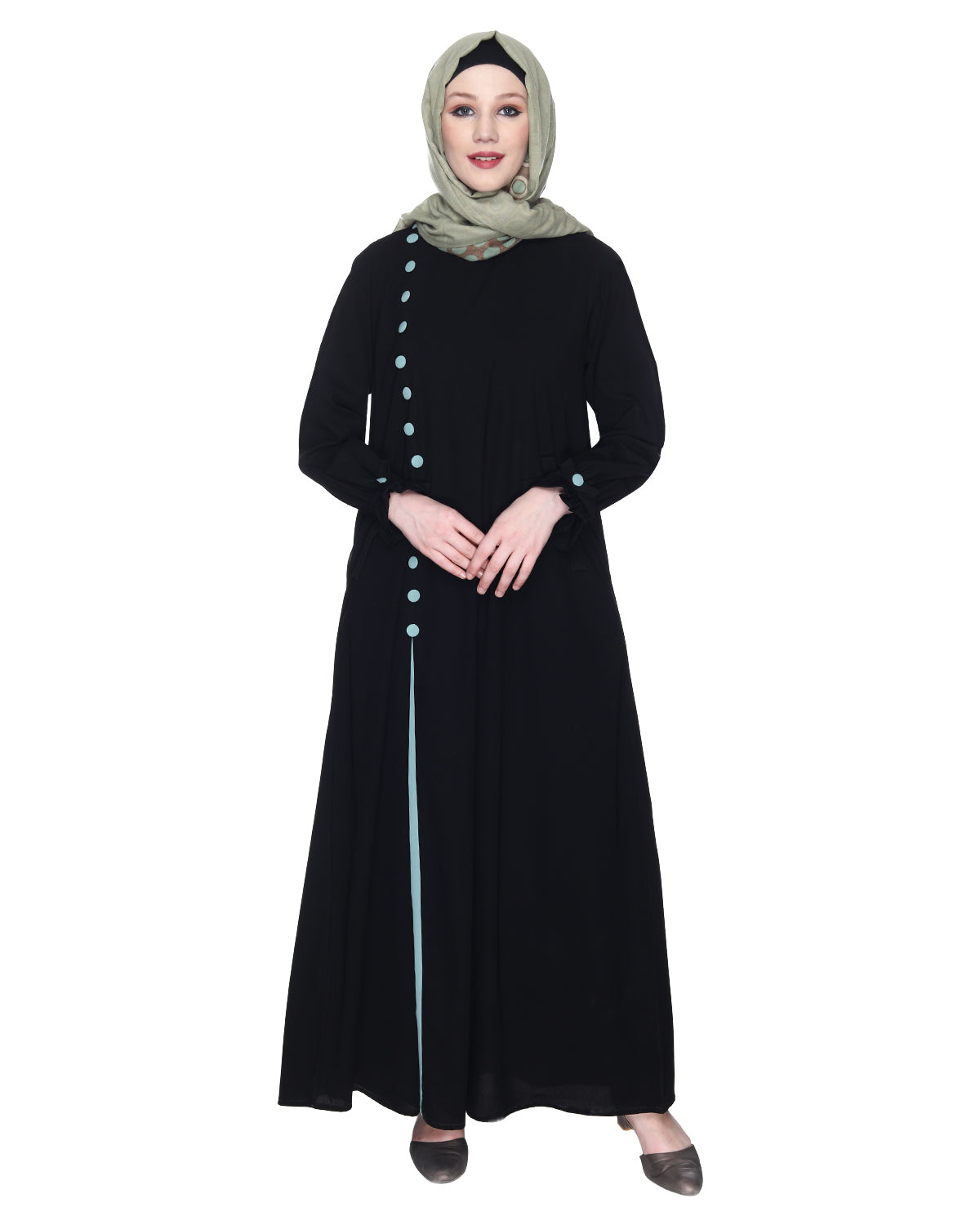 Sleek Looking Slit Style Abaya Sage Green