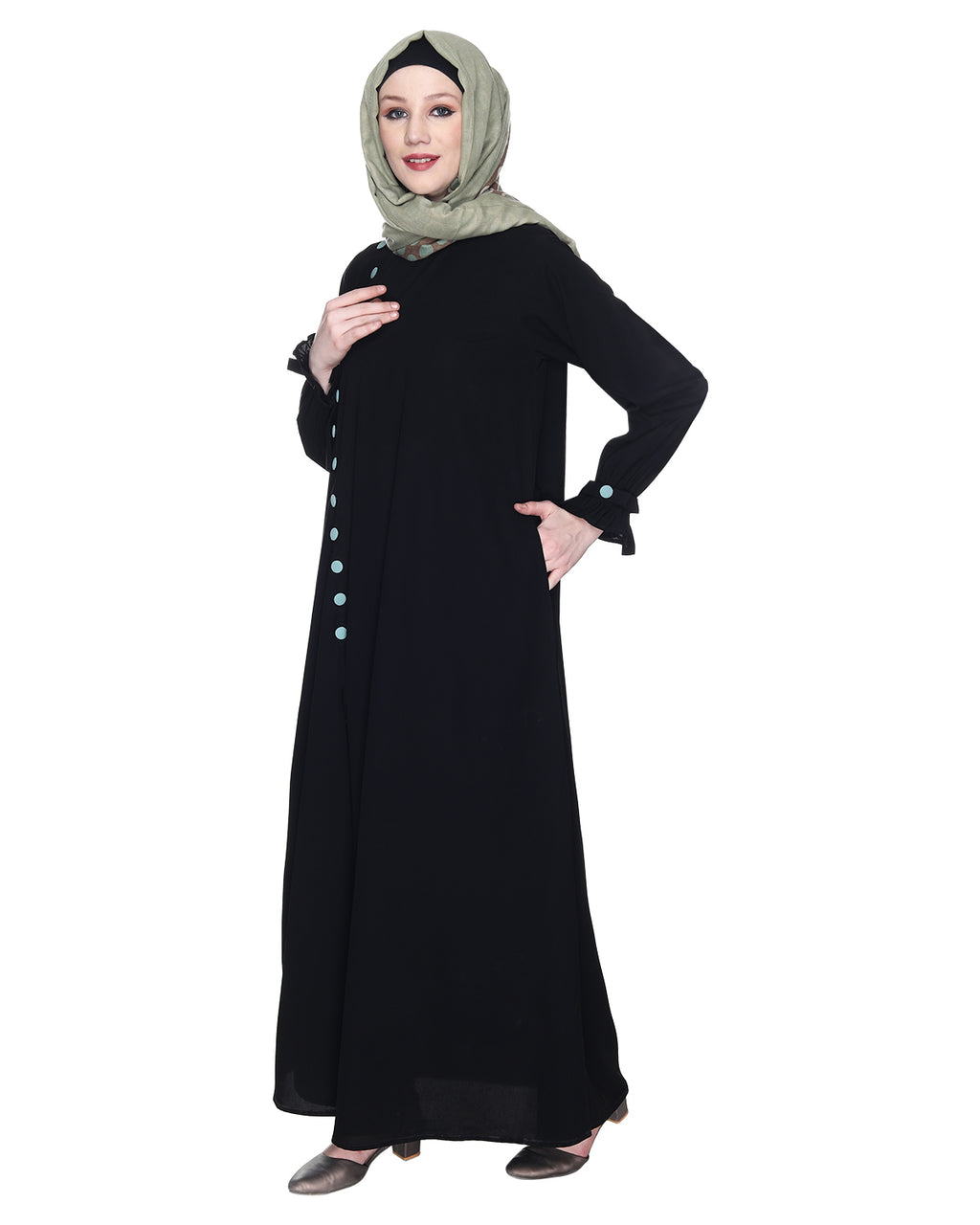 Sleek Looking Slit Style Abaya Sage Green