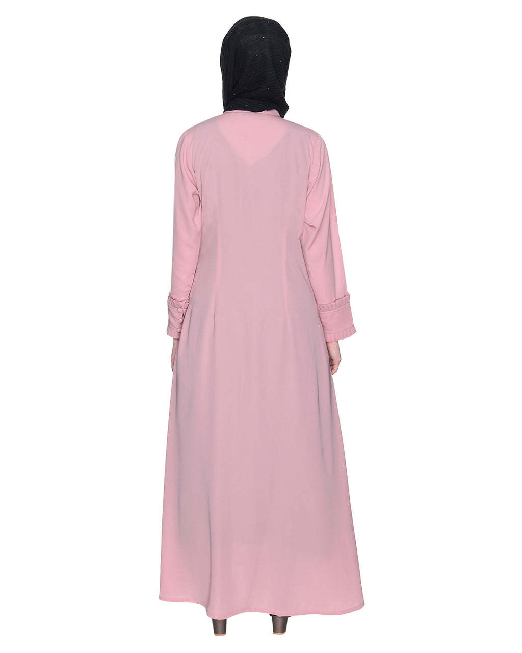 Refined Button Down Abaya With Frill Cuffs Pink