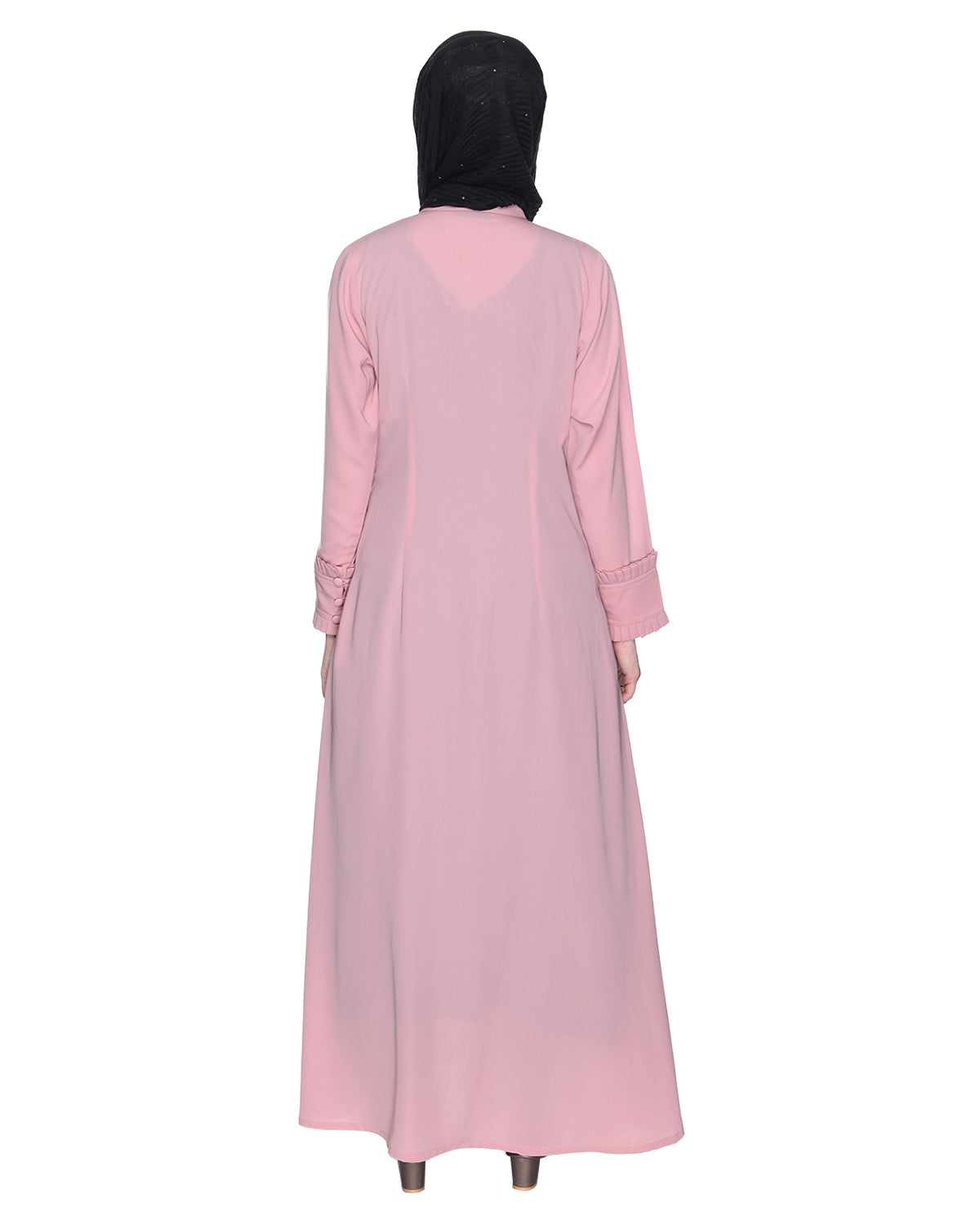 Refined Button Down Abaya With Frill Cuffs Pink
