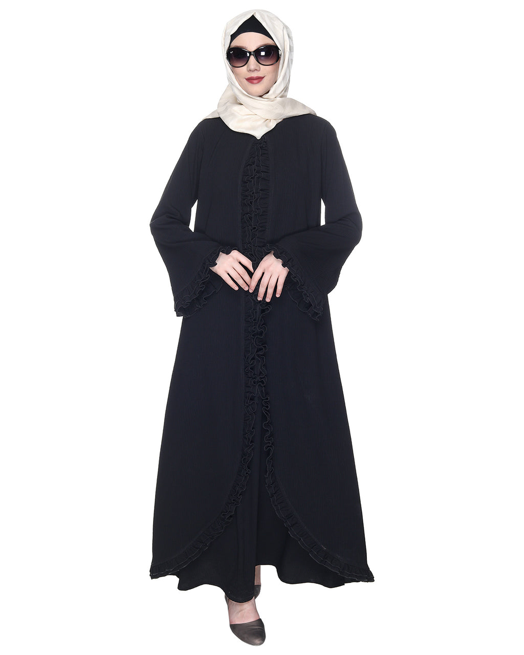 Dapper Deep Jacket Syle Frill Abaya Black
