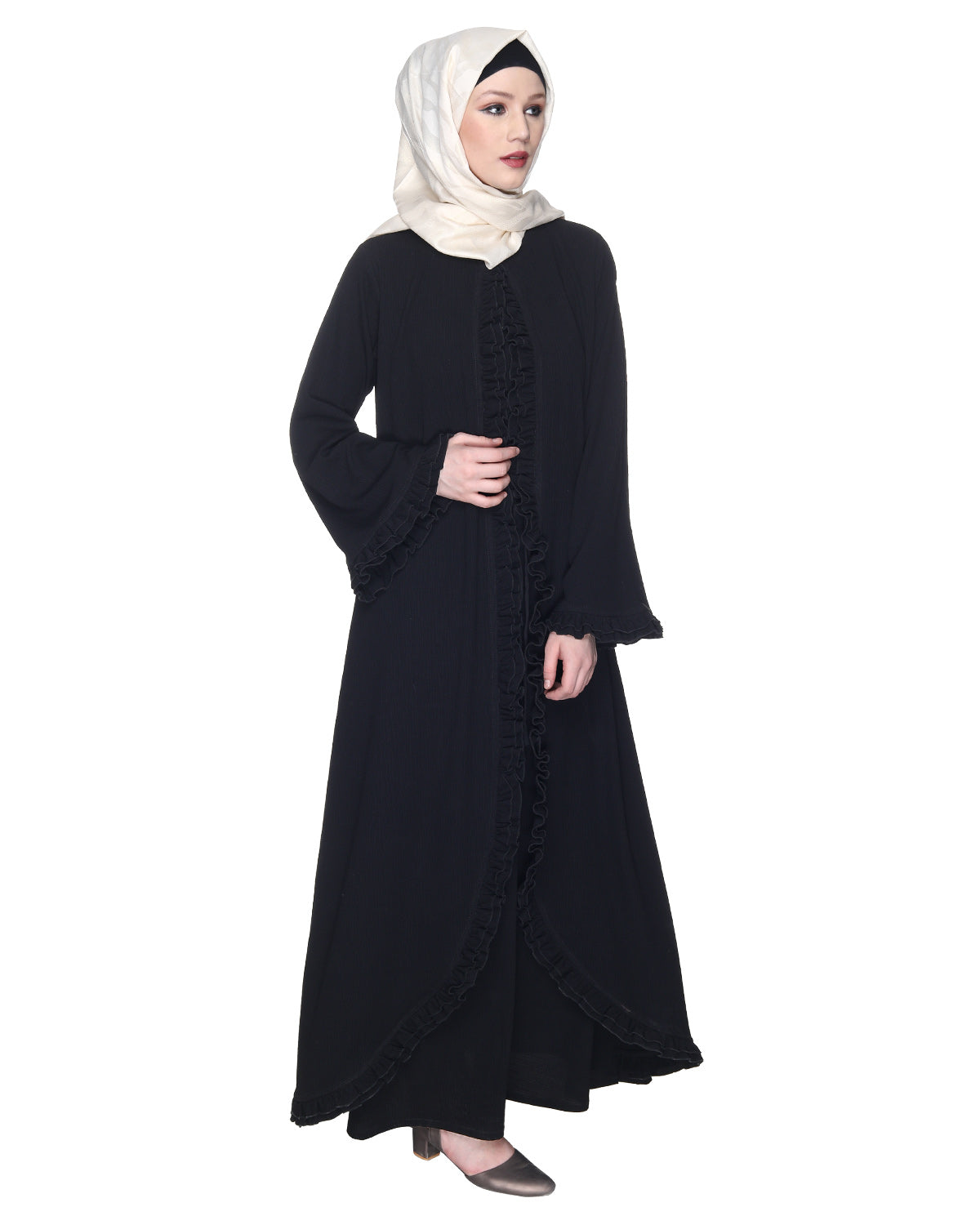 Dapper Deep Jacket Syle Frill Abaya Black