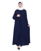 Dapper Deep Jacket Syle Frill Abaya Blue
