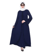 Dapper Deep Jacket Syle Frill Abaya Blue