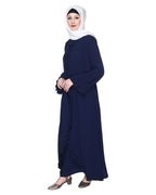 Dapper Deep Jacket Syle Frill Abaya Blue