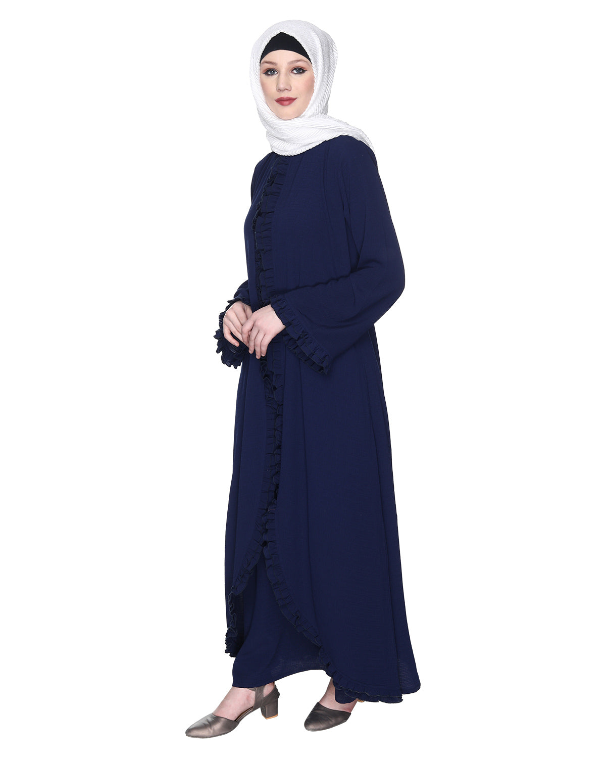 Dapper Deep Jacket Syle Frill Abaya Blue