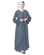 Dapper Deep Jacket Syle Frill Abaya Grey