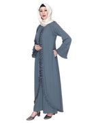 Dapper Deep Jacket Syle Frill Abaya Grey