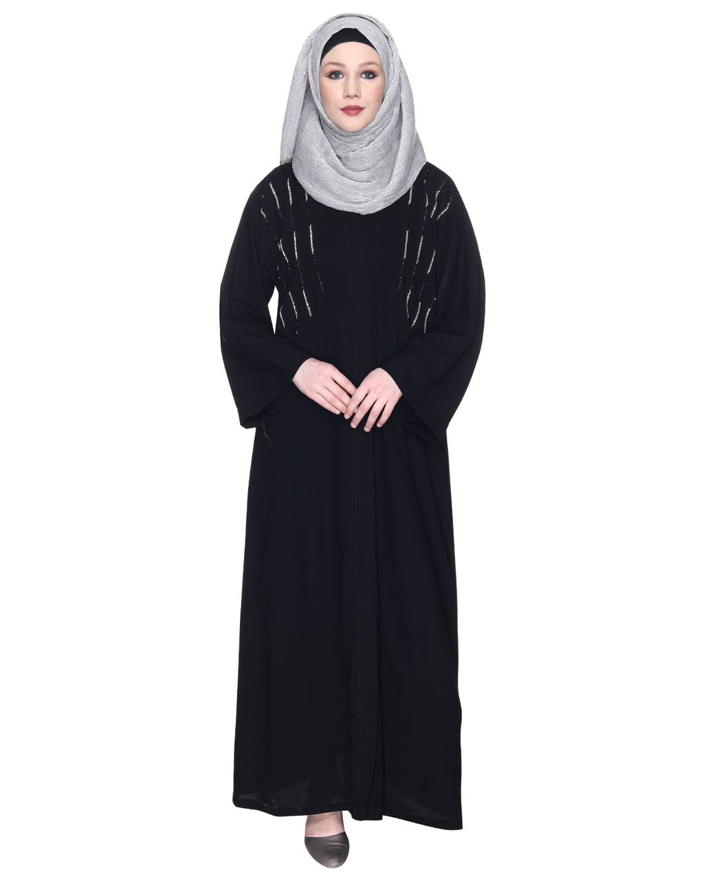 Spell-Binding Four Line Hand Embroidered Abaya Black XS