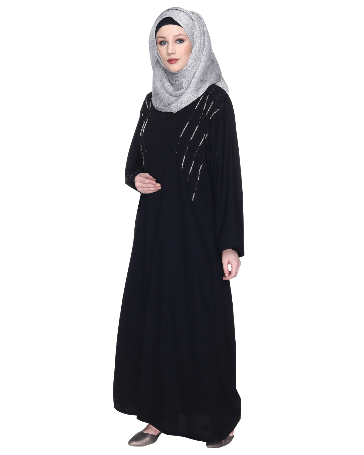 Spell-Binding Four Line Hand Embroidered Abaya Black XS