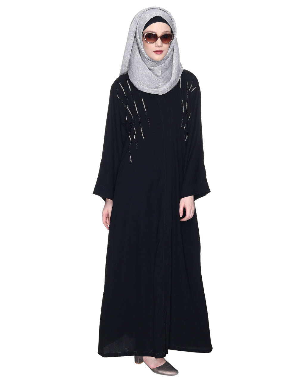 Spell-Binding Four Line Hand Embroidered Abaya Black